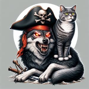 Cat and Wolf Pirate Battle | Hyperrealism Artwork