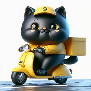 Cartoon Black Cat Riding Yellow Moped - High Detail Art