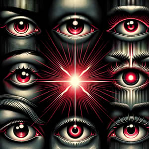 Captivating Book Cover Illustration with Diverse Eyes Entranced by Red Light
