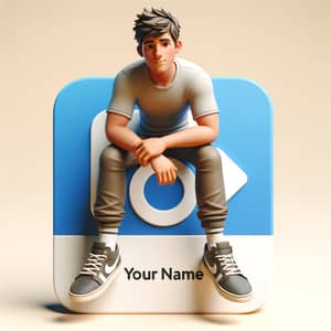 Animated Male Character Sitting on Social Media Logo 3D Image
