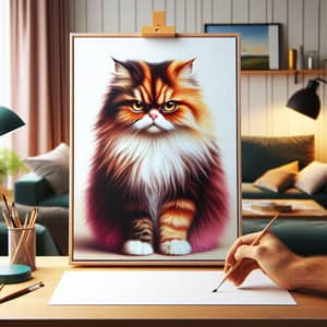 Angry Domestic Cat Art | Vibrant Fur & Glaring Eyes