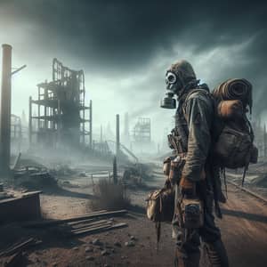 Post-Apocalyptic Explorer in Toxic Wasteland