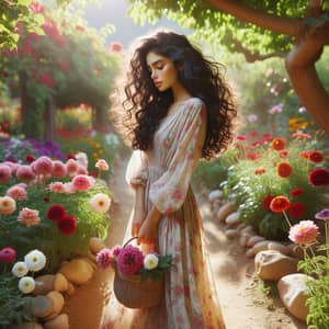 Beautiful Middle-Eastern Girl in Enchanting Blooming Garden