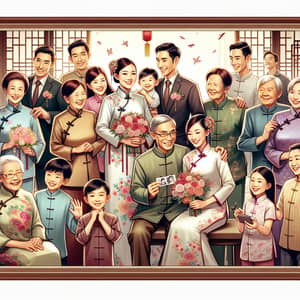 Traditional Chinese-Style Family Celebrating Parenthood on Wedding Occasion