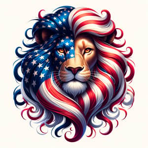 Majestic Lion with American Flag Mane - Symbol of Strength and Freedom