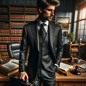 Experienced Lawyer | Stylish Suit & Briefcase | Legal Office Scene
