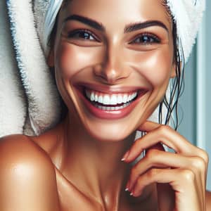 Joyful 30-Year-Old Woman After Bath | Glowing Skin