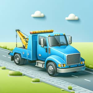 Sturdy Bright Blue Tow Truck with Yellow Crane Arm - Heavy-Duty Work