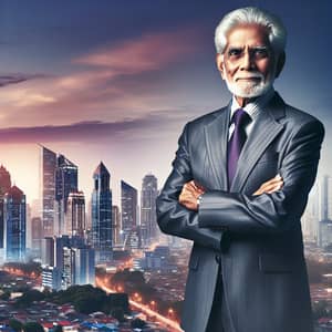 Indian Business Magnate Amid Thriving Cityscape