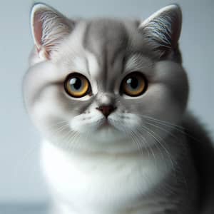 Petite Scottish Short Hair Cat with Yellow Eyes | Grey & White Fur