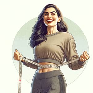 Middle-Eastern Woman Achieving Fitness Goals with Measuring Tape