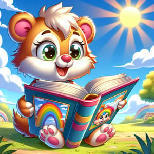 Colorful Cartoon Character Reading Detailed Storybook