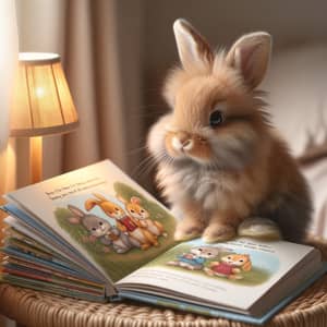 Adorable Bunny Reading Children's Books in Cozy Corner | Website Name