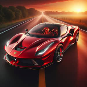 Vibrant Red Ferrari Sports Car on Asphalt Road