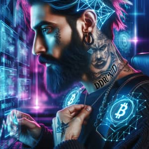 Cyberpunk Portrait: Trading Cryptocurrency in Neon Environment