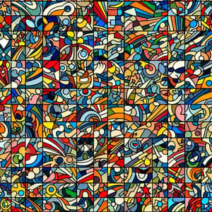 Vintage Cartoon Mosaic Grid Art