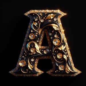 Intricate Jewel-Like 'A' Letter with Golden and Black Accents