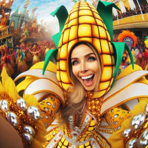 Vibrant Corn Costume at Festive Carnival | Joyful Celebration