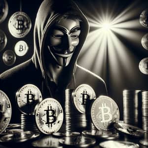 Mysterious Man Surrounded by Golden Bitcoins - Crypto-Inspired Noir Imagery