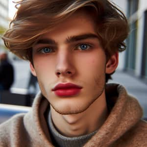 21-Year-Old Caucasian Male with Blue Eyes and Red Lips
