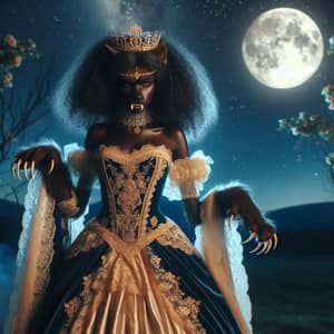 Princess Werewolf Standing Under Night Sky | Regal Royal Transformation