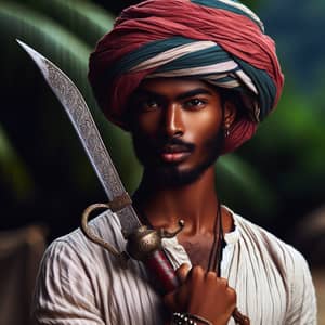 Black Man in South Asian Attire with Arabian Cutlass