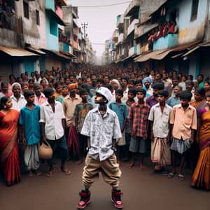 Urban Hip-Hop South Indian Boy Amid Diverse Crowd in South India