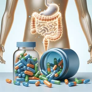 Probiotic Supplements for Gut Health with Friendly Bacteria Characters