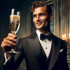 Elegant Jay Gatsby-inspired Man in Black Suit | Champagne Toast