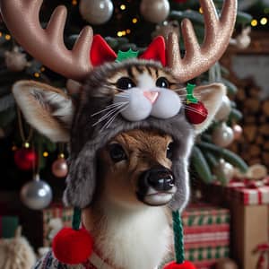 Festive Reindeer with Cat Hat