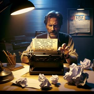 Vintage Typewriter Scene: Frustration and Determination