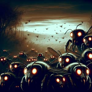 Gothic Horror Illustration: Eerie Bees in Twilight Mist