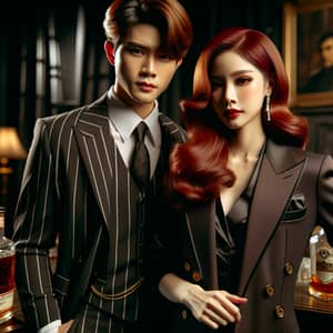 Stylish Mafia Duo: Red-Haired Female & Asian Male Commanders