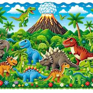 Colorful Dinosaur Cake Decor: T-Rex, Triceratops, Brachiosaurus