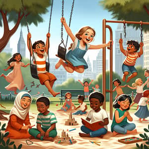 Multicultural Children Playing Happily in a Lively Park Setting