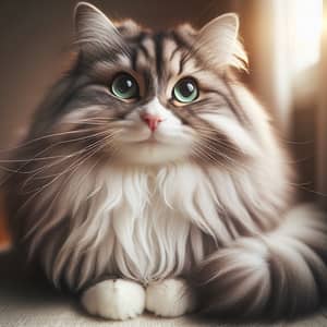 Beautiful Grey and White Domestic Cat with Green Eyes