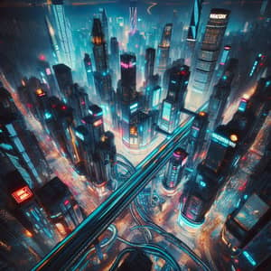 Futuristic Cyberpunk Metropolis Night Scene