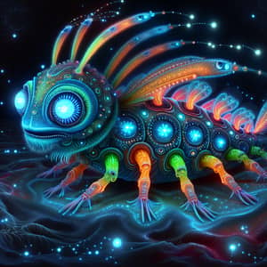 Colorful Extraterrestrial Creature in Zero-Gravity Environment