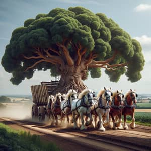 Transporting a Large Tree by Horse-Drawn Cart | Countryside Scene