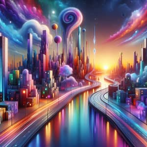 Vibrant Abstract Cityscape with Peculiar Shapes and Colorful Lights