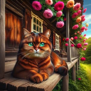 Sable-Colored Cat Lounging on Rustic Cottage Porch | Charm & Tranquility
