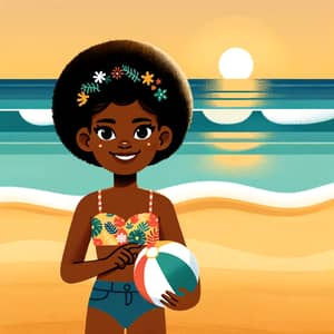 Young African Girl in Colorful Bikini on Beach