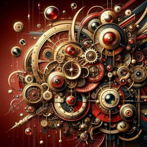 Hyper-Realistic Steampunk Art Featuring Red Circle Element