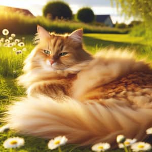 Relaxing Ginger Cat in Golden Afternoon Sun