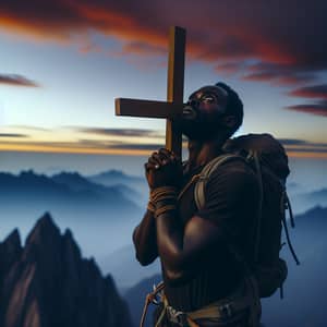 Mountain Peak Prayer: Inspiring Image of a Man in Deep Prayer