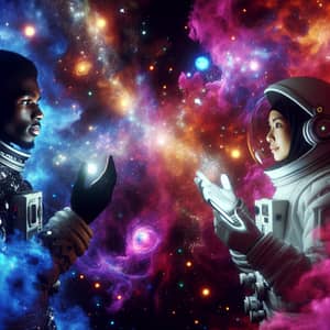 Unity in Space: Futuristic Scene of Diverse Astronauts Communicating