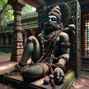 Ancient Temple Statue of Hanuman Bound with Chains