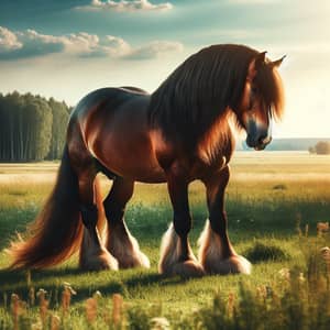 Majestic Horse in Open Field: Serene Beauty and Might