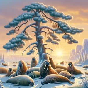 Frosty Morning with Walruses: Stunning Sunrise Scene