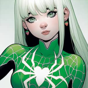 Pale Teenage Girl in Green Spider Web Jumpsuit | Heroic Pose